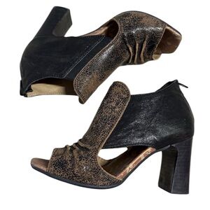 DKODE Distressed Leather Open Toe Ankle Booties Heeled Sandals, size 41